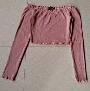 Pink Off-Shoulder Ribbed Top