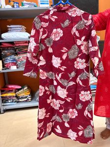 Maroon Floral Print Kurta Set