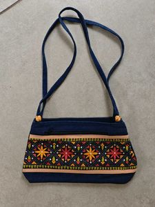 Kantha Embroidered Denim Shoulder Bag