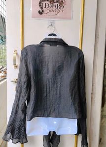 Sheer Bell Sleeve Tie Front Shirt