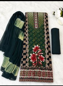 Elegant Green Floral salwar /suit  fabric