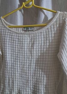 Textured White Long Sleeve Top