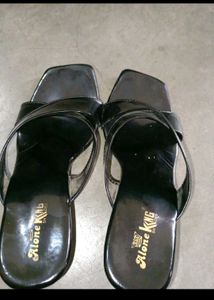 Black Patent Wedge Sandals