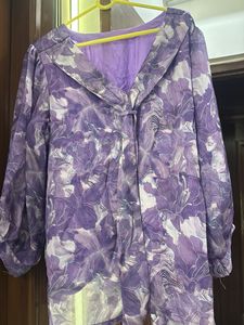 Purple Floral Print Puff Sleeve Top