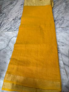 Vibrant Yellow Saree with Golden Border