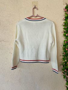 Cream Cable Knit V-Neck Sweater