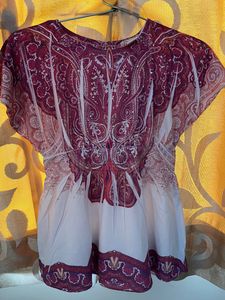 Pink And White Printed Top