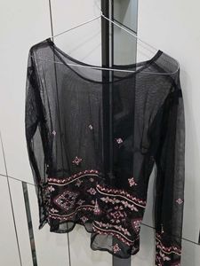Sheer Embroidered Long Sleeve Top