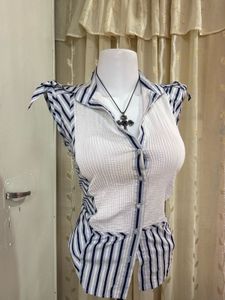 Chic Striped &amp; Textured Button-Up Top