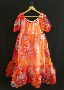 Vintage Orange Floral Tiered Dress