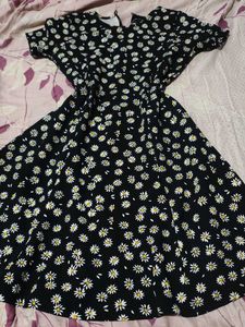 Black Daisy Print Mini Dress