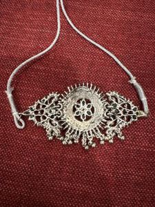 Oxidized Silver Black Stone Choker Necklace