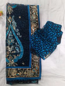 Black N Cyan Blue Party Wear Saree