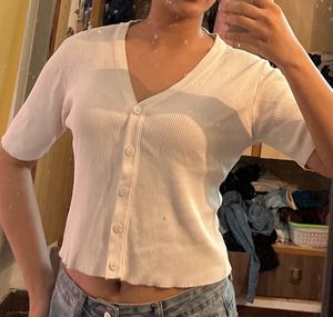 Ribbed Knit Button-Up Top