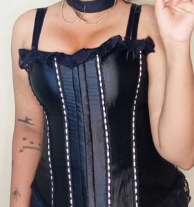 Black Corset Top with Pink Bows