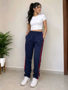 Blue Track Pants with Side Stripes