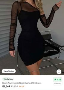 Chic Black Ruched Mini Dress in medium size