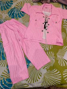Girls Peach Kurta Set with Embellishments