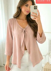 Chic Tan colour Bow Neck Top Size-44
