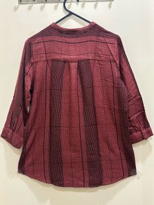 Maroon plaid shirt-top