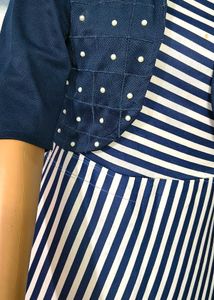 🇬🇧Girl double Pieces Striped Dress Navy Blue