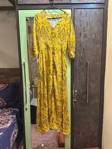 GLOBAL DESIYellow Printed-Graphic Full Length Dres
