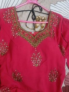 Designer Pink Kurta Set with Golden Pants