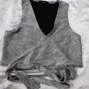 Sparkly Silver Wrap Crop Top