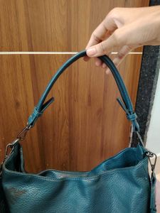 Teal Textured Leather Hobo Bag