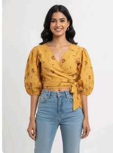 Yellow Floral Wrap Top