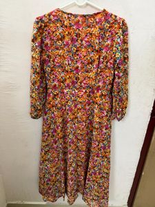Vibrant orange Floral Midi Dress