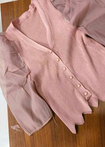 Pink Ribbed Button-Down Cardigan
