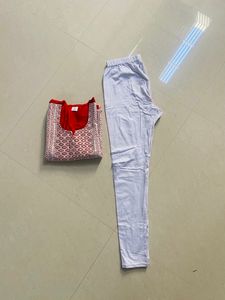 Red Chikankari Neck Design Kurta With Whitelegging