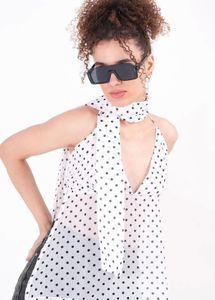 Chic Polka Dot Halter Top with Scarf Detail
