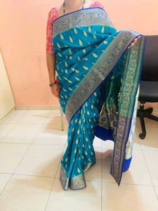 wedding saree with blouse Teal Banarasi Silk Sare