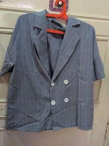 Plaid Blazer and Shorts Set