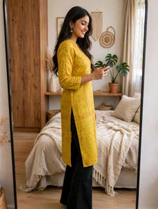 Beautiful Yellow Printed Kurta