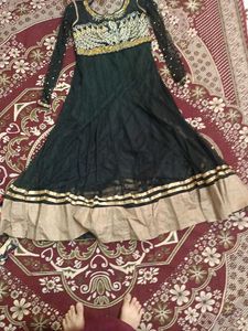 🖤 Black &amp; Gold Embroidered Anarkali Gown ✨