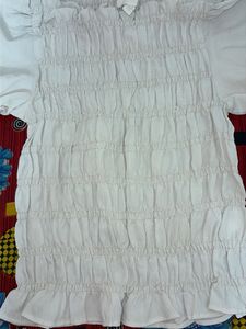 White Smocked Puff Sleeve Top