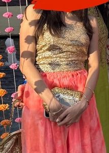 Stunning Peach Lehenga Choli with 2 Blouses