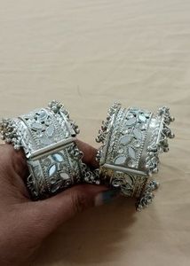 Boho Silver Mirror Work Bangles