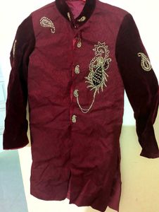 Burgundy Velvet Sherwani - Size M