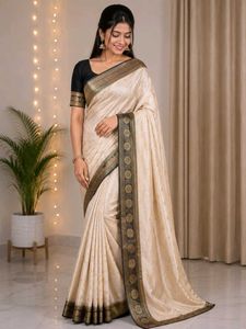 Elegant Cream & Black Saree