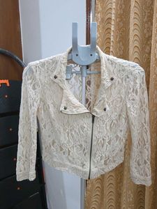 Mango casual Cream Lace Biker Jacket