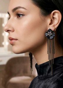 Elegant Black Beaded Chandelier Earrings