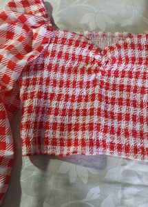 Red Gingham Smocked Crop Top