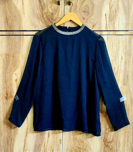 Blouse with Embellished Neckline size-38