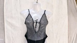 15286. Vintage Black &amp; Grey One-Piece Swimsuit