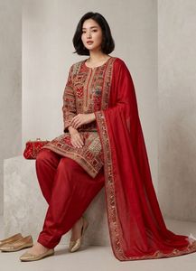 Vibrant Red suit unstitched material