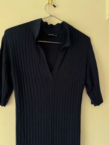 Navy Ribbed Knit Maxi Dress